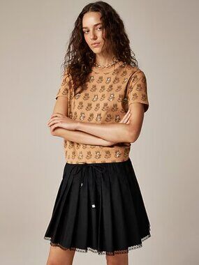 J.Crew Collection Jersey Embellished Tee Tonal Tulip Block Print M Sequin Beaded